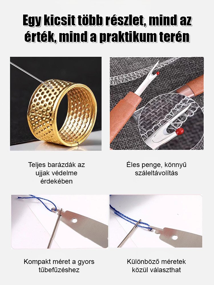 34 darabos extra nagy szemű acéltű varrókészlet