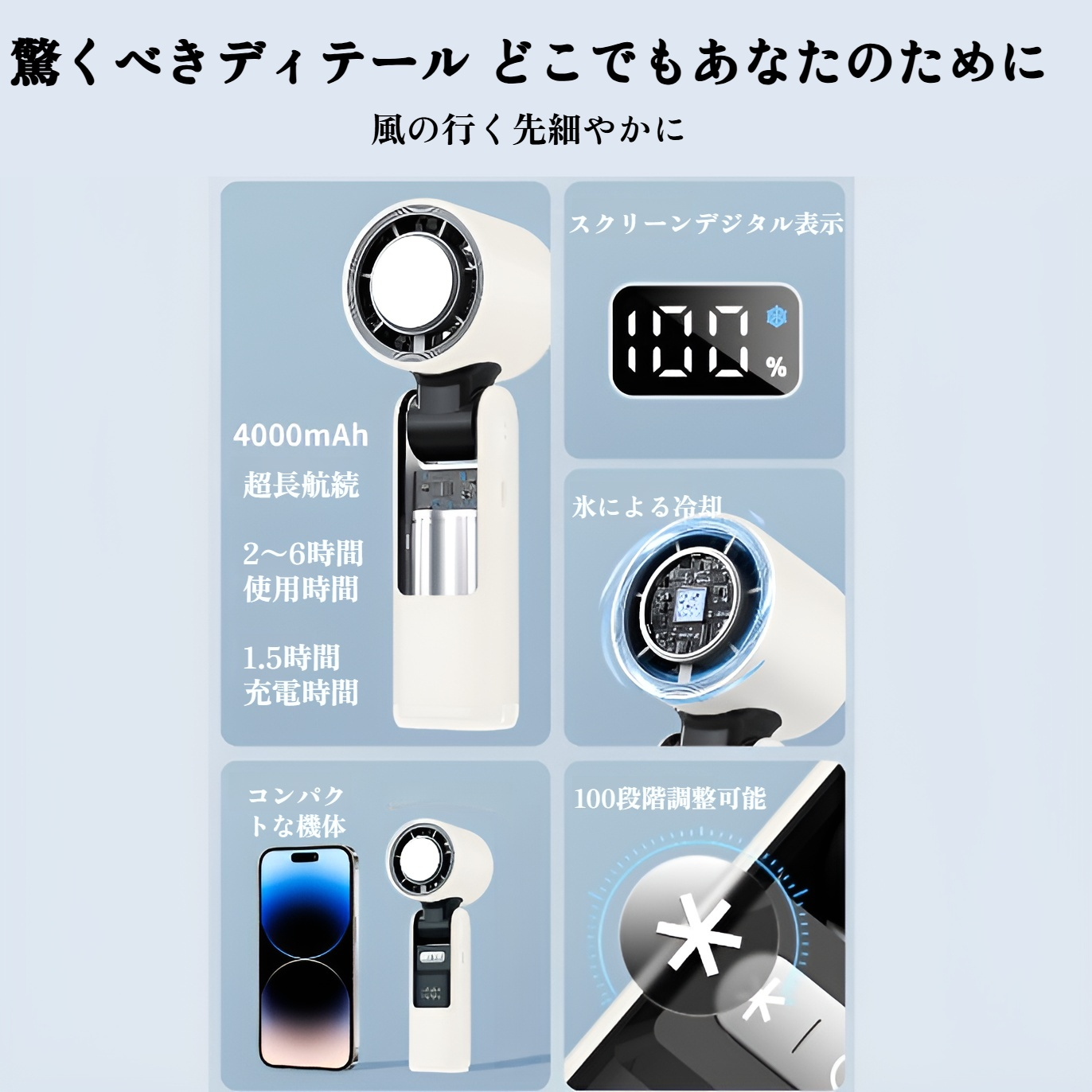 携帯扇風機 ハンディファン 手持ち扇風機 冷却プレート 充電式 加湿器 USB扇風機 小型 静音 風量調節 手持ち 卓上 首掛け せんぷうき ミニファン 熱中症対策