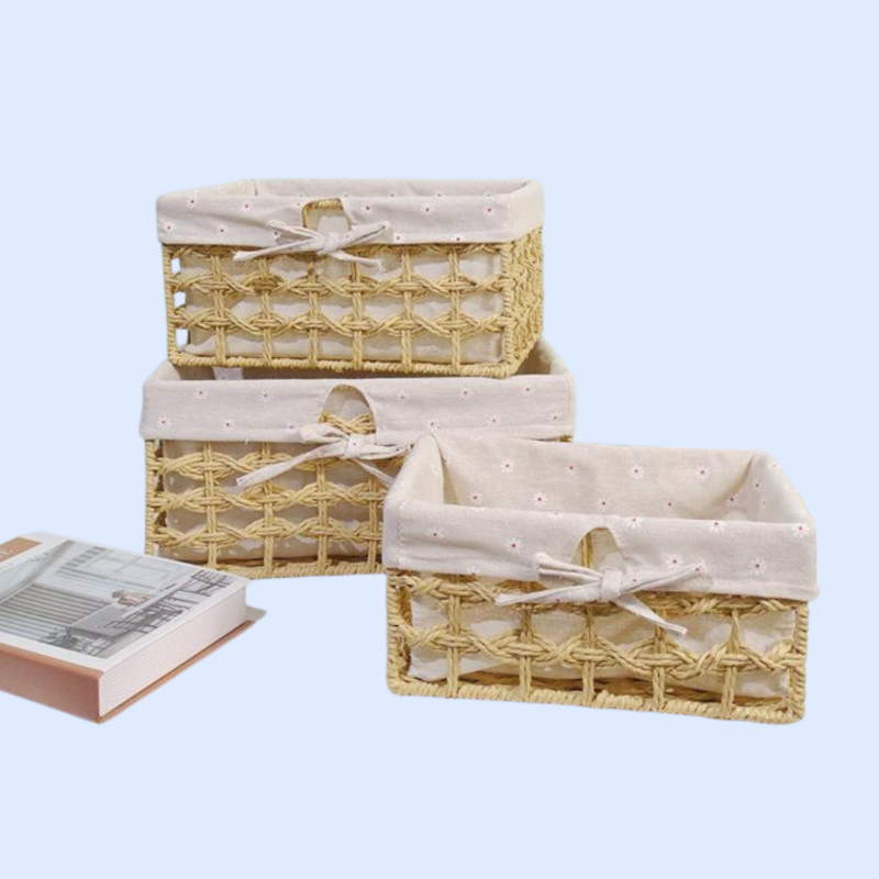 Woven storage basket snack cosmetics storage box fabric storage basket desktop sundries rattan stora