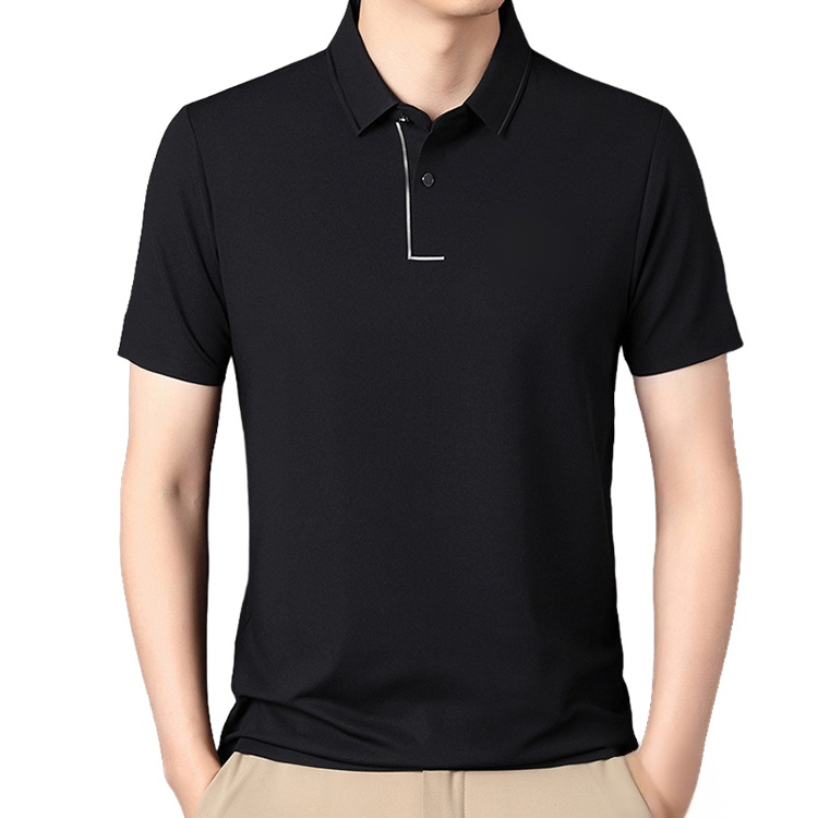 メンズ折り襟シルクポロシャツ、通気性快適冷感メンズ半袖、夏用メンズ半袖