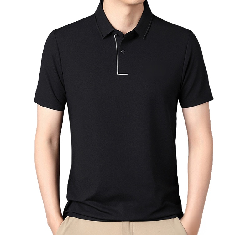 メンズ折り襟シルクポロシャツ、通気性快適冷感メンズ半袖、夏用メンズ半袖