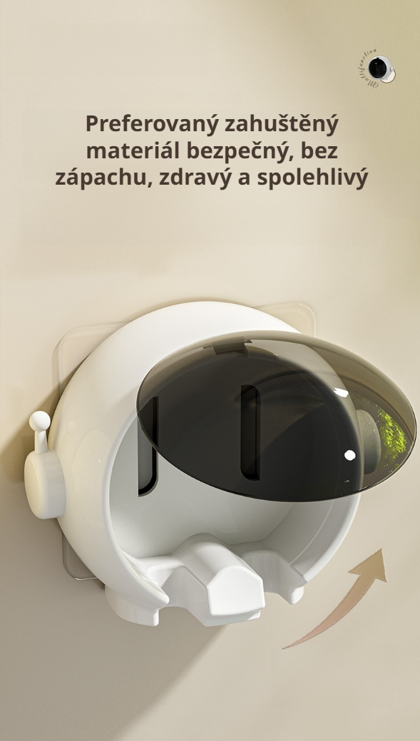 Nástěnný držák na zubní kartáčky astronaut – detailní pohled na sloty