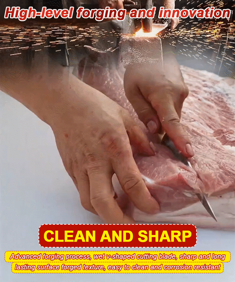 Hand forged meat knife cuts meat like tofu