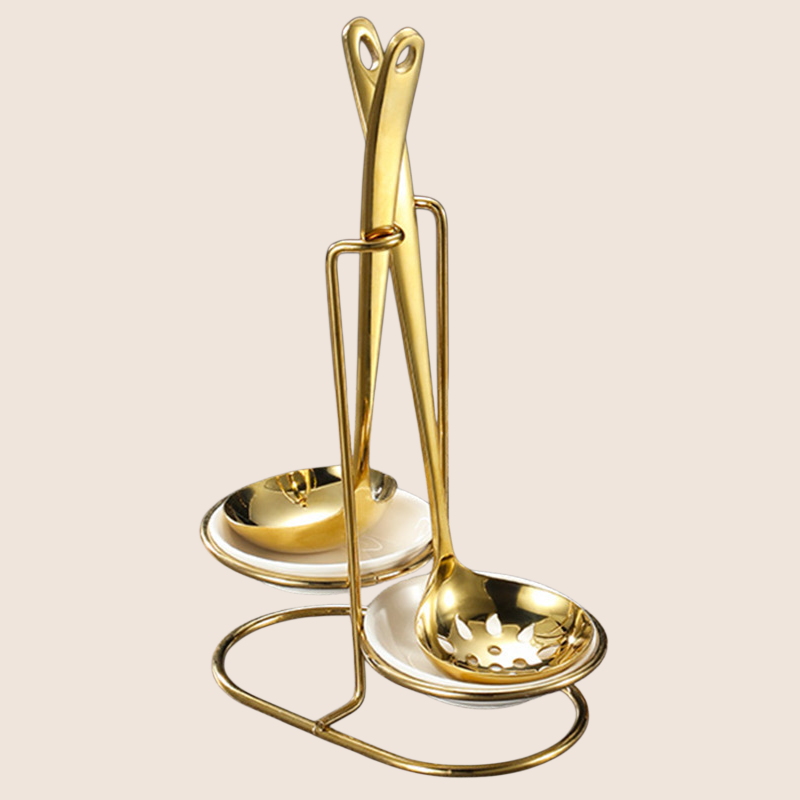 Stainless steel titanium plated golden spoon storage rack