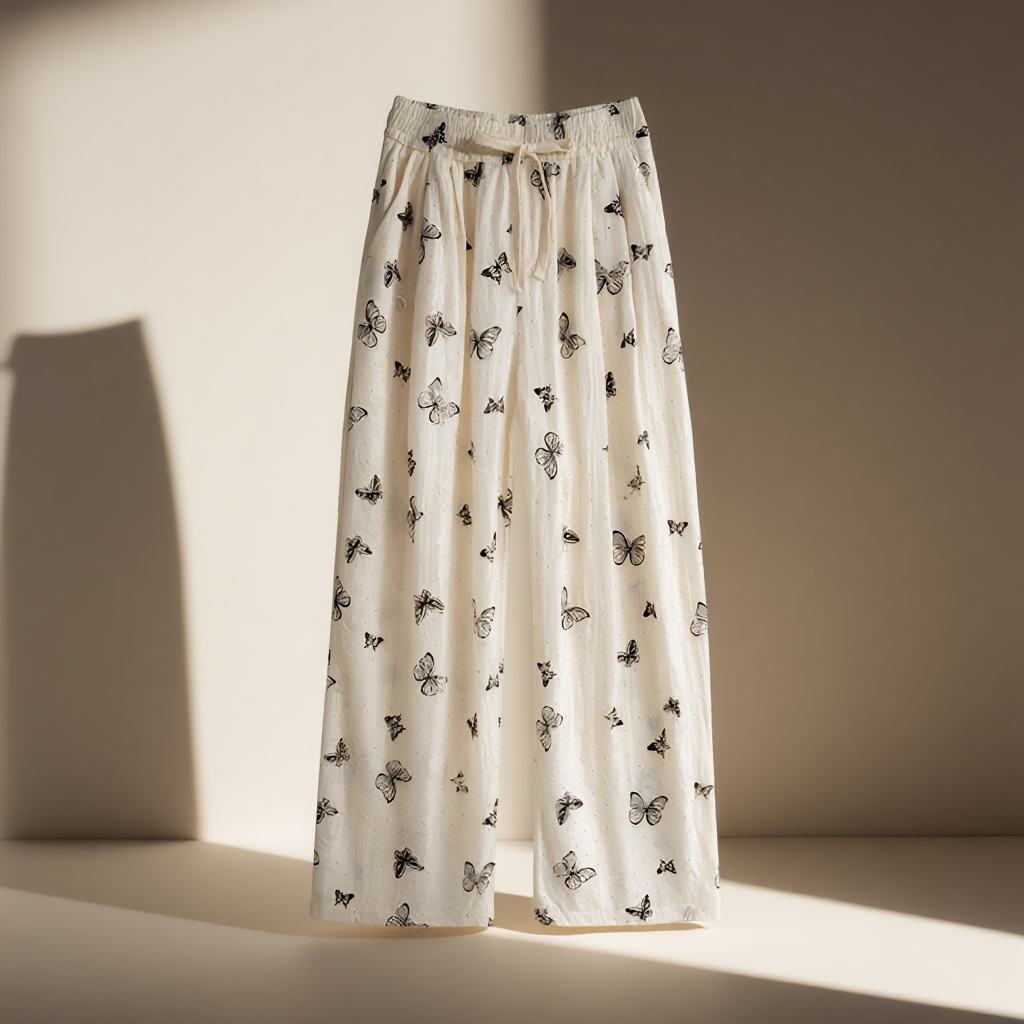 ホワイトバタフライホールヤマモトパンツレディース春秋ハイウエストワイドレッグパンツドレープパンツカジュアルダイヤモンドパンツ小さいサイズホールパンツ夏ワイドレッグパンツ