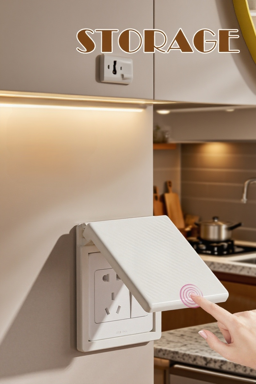 벽에 부착된 콘센트 보호와 수납 선반