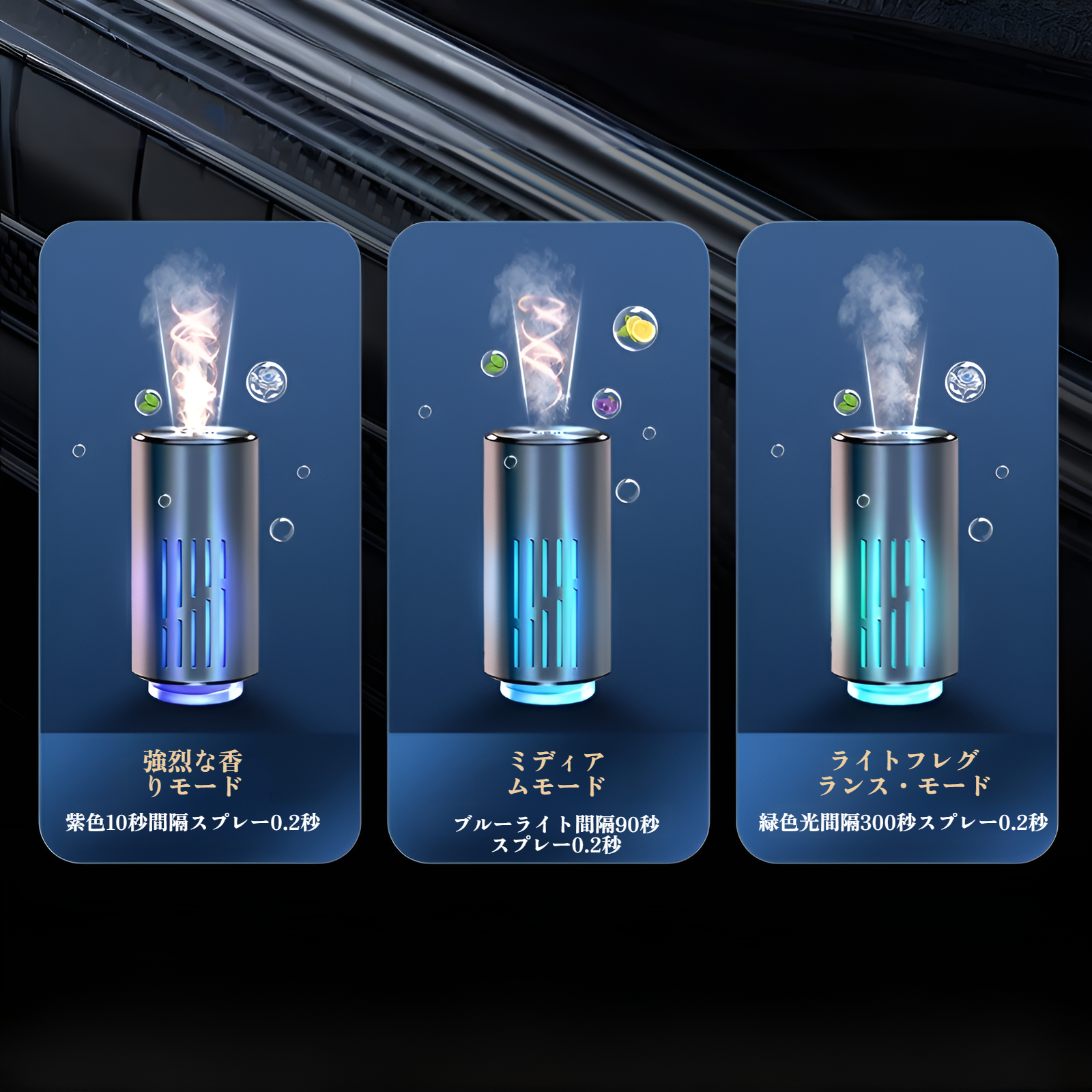 エアアウトレットに簡単取り付け可能な車用ディフューザー