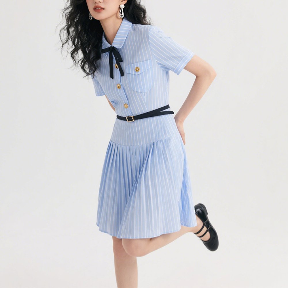 여성 블루 셔츠 원피스 전체 이미지