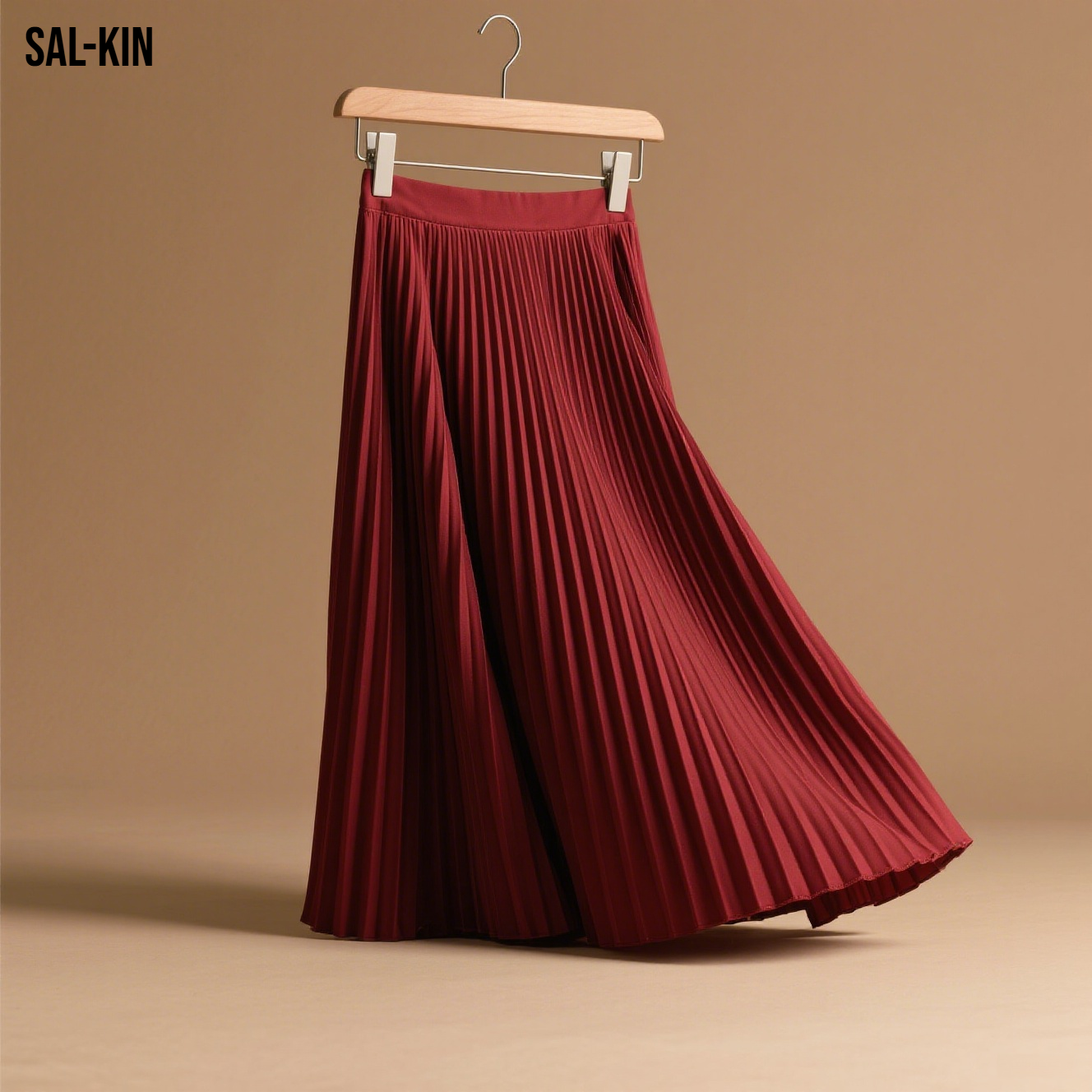 세련된 하이웨이스트 슬림 플리츠 스커트 착용 이미지