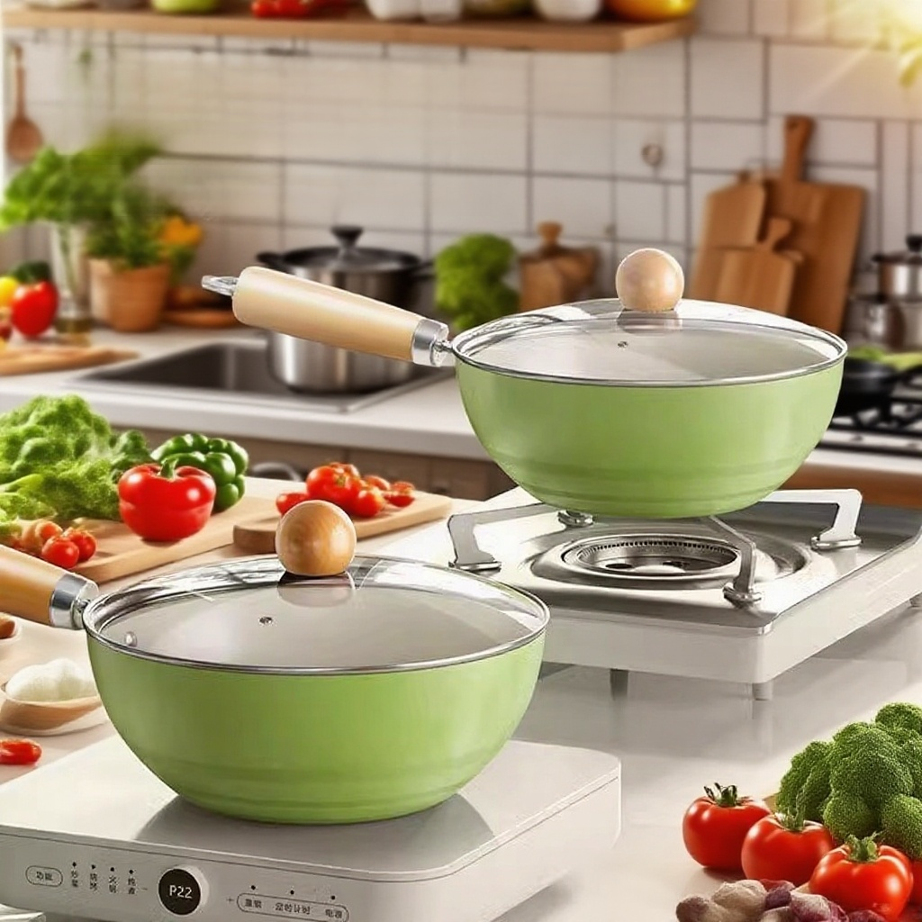 アボカドグリーンセラミック釉薬ノンスティック小型中華鍋