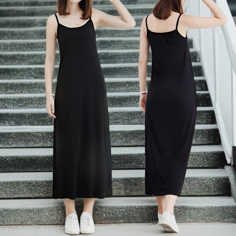 女性の夏の黒ホルターロングスカート ボトムドレス インナー レディースサマードレスホルタードレス