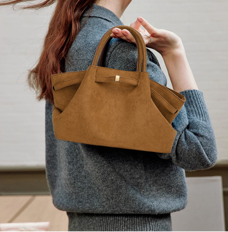 حقيبة توت نسائية فاخرة عصرية من جلد الغزال بسعة كبيرة