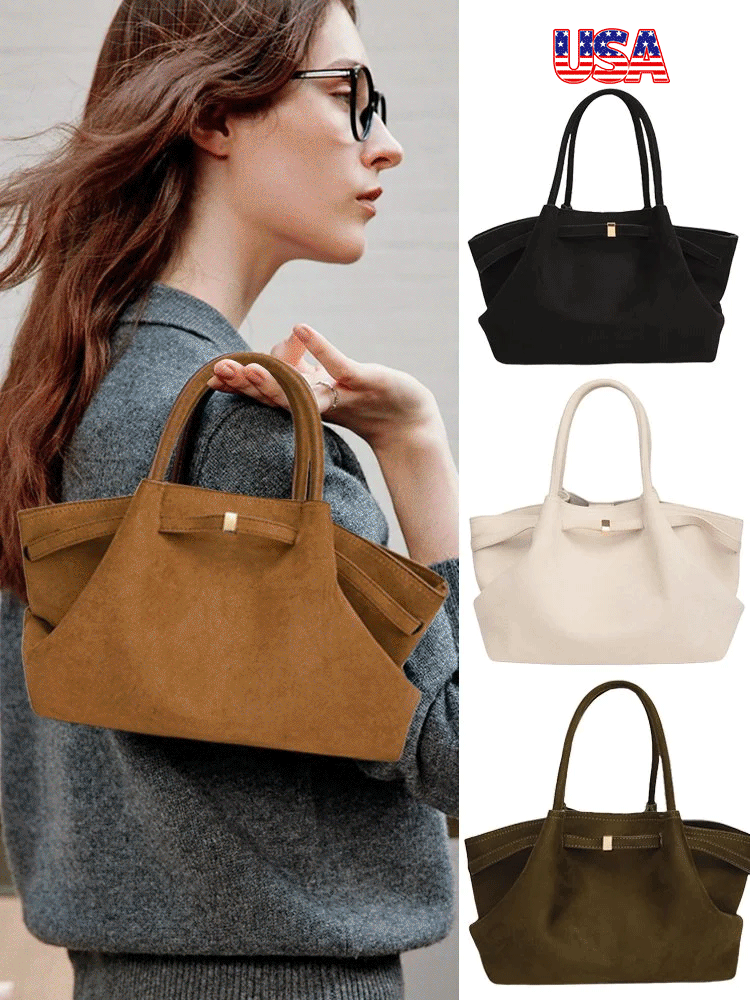 حقيبة توت نسائية أنيقة كبيرة السعة من جلد الغزال الفاخر