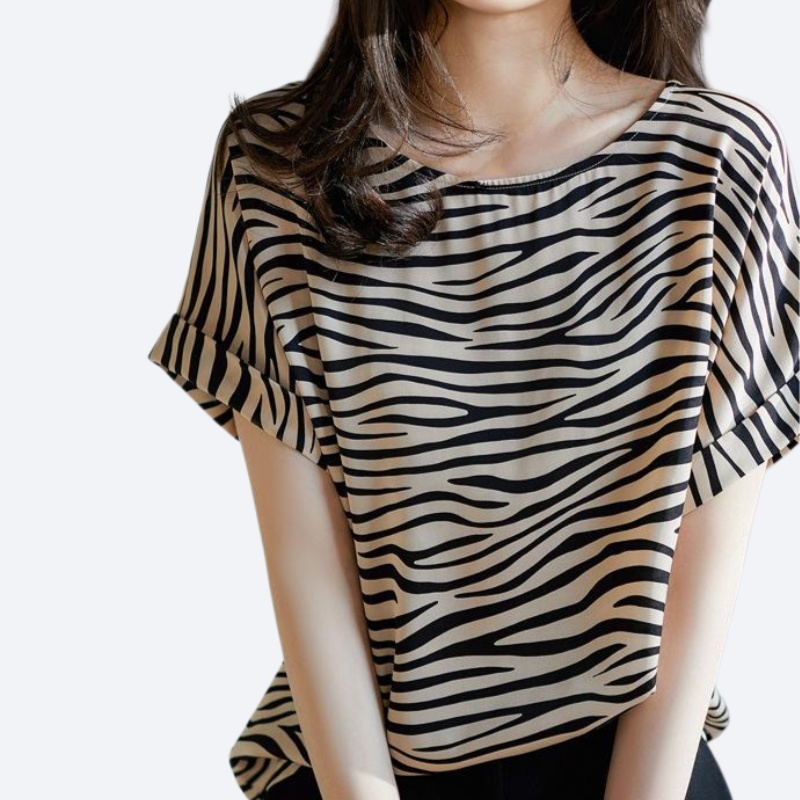 여성 빈티지 디자인감 얼룩말 스트라이프 반팔