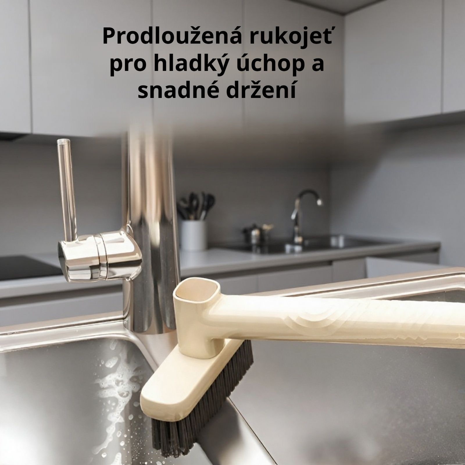 Kartáč na dlaždice a těžko dostupná místa s dlouhou rukojetí