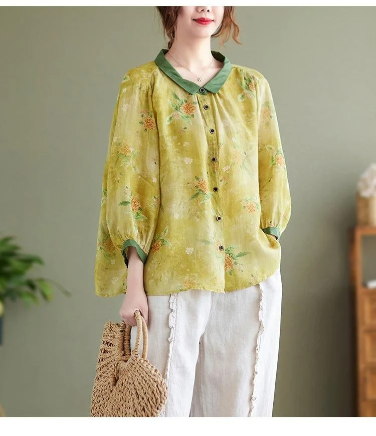 문예 스타일 프린트 여성 셔츠