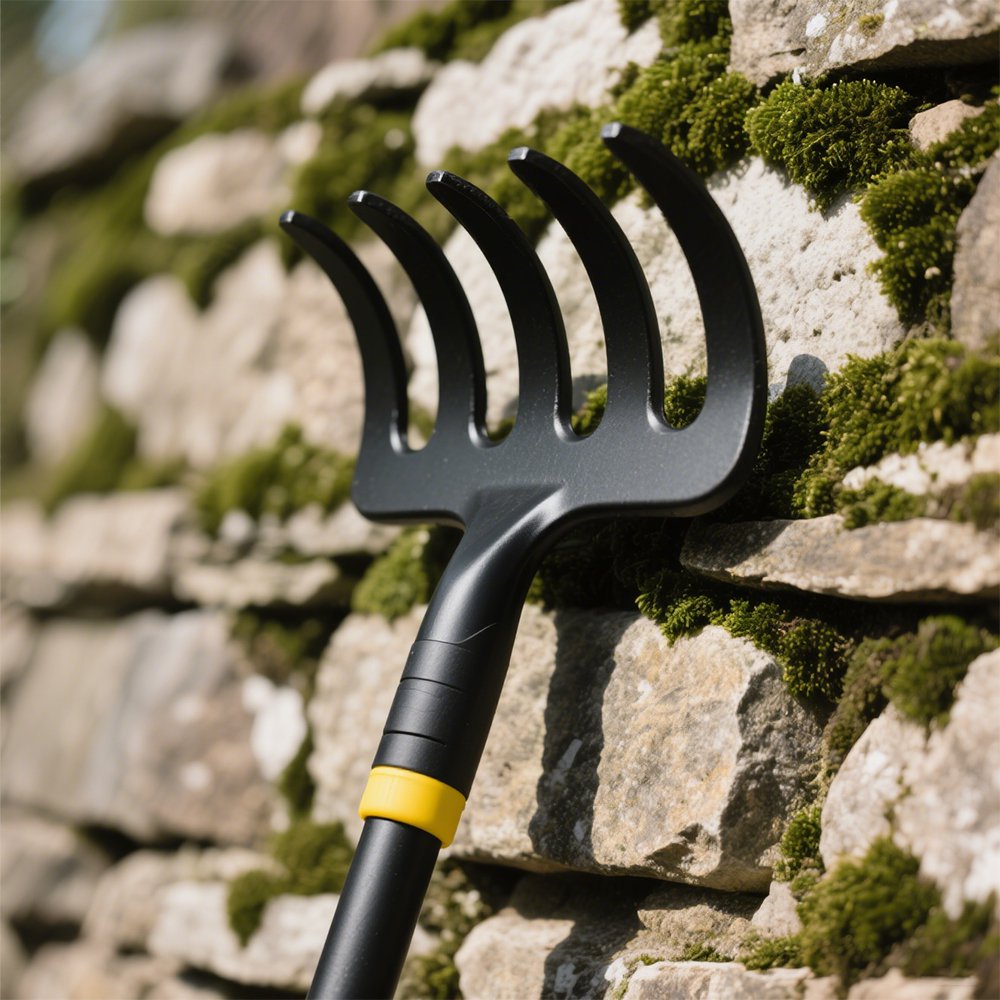 원예용 갈퀴의 넓은 헤드 클로즈업