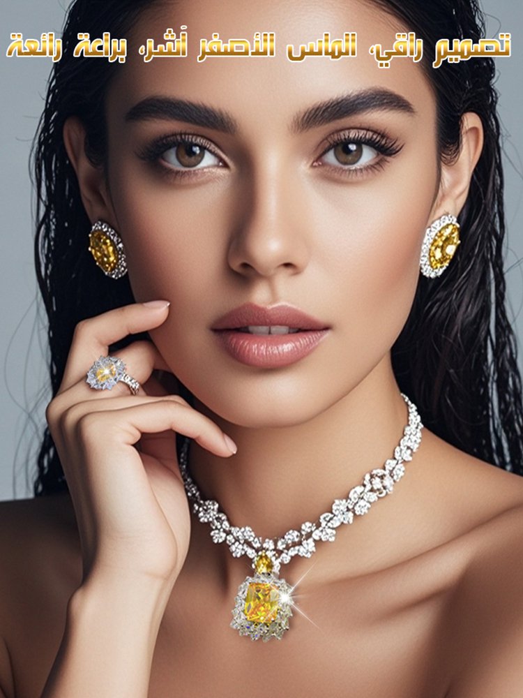 [قلادة الماس الأصفر من Asscher] مجموعة بتصميم مجوهرات راقية من 3 قطع 