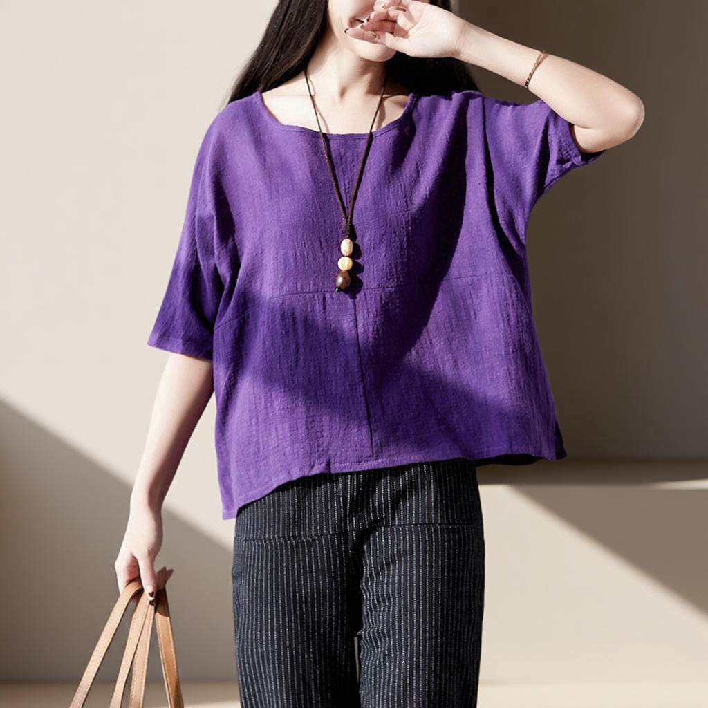 春夏秋にぴったりな綿麻ブラウス着こなし