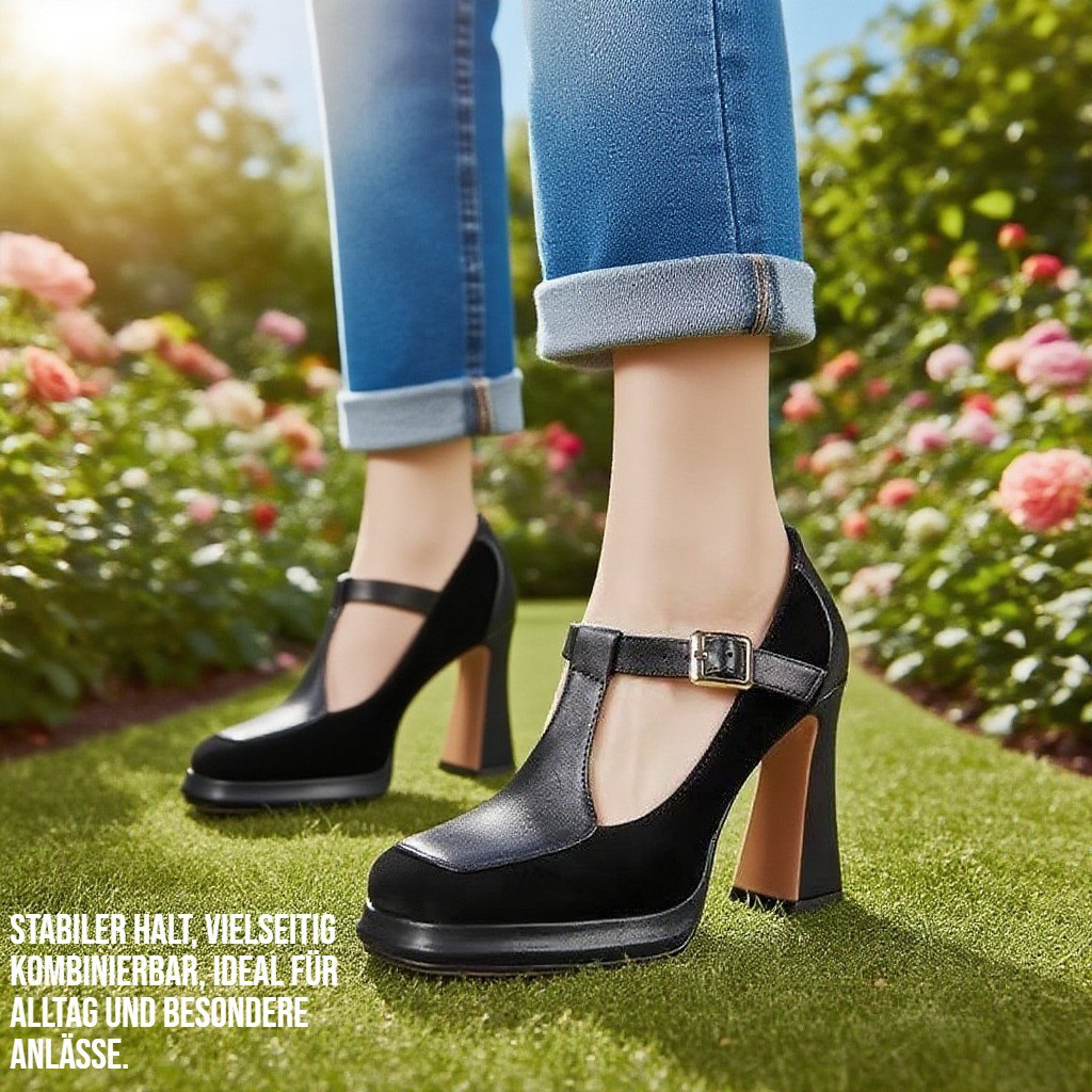 Vintage Quadratkopf grobe Absätze Schuhe