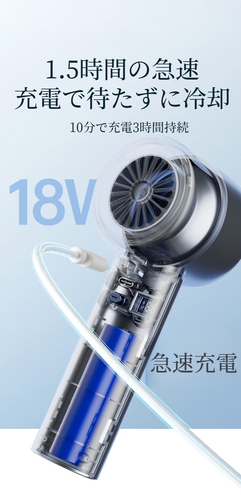 コンパクトサイズで持ち運び便利な扇風機