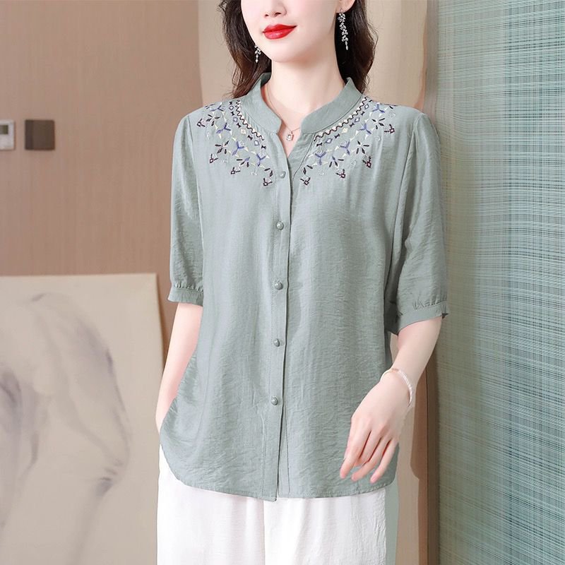 여름용 루즈핏 빅사이즈 자수 셔츠