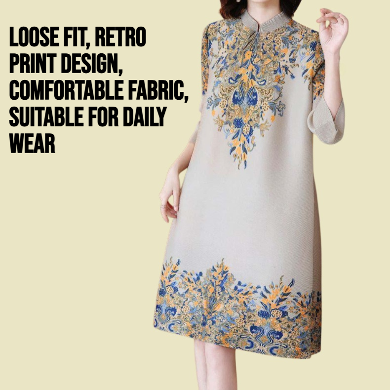 Retro style loose printed dress