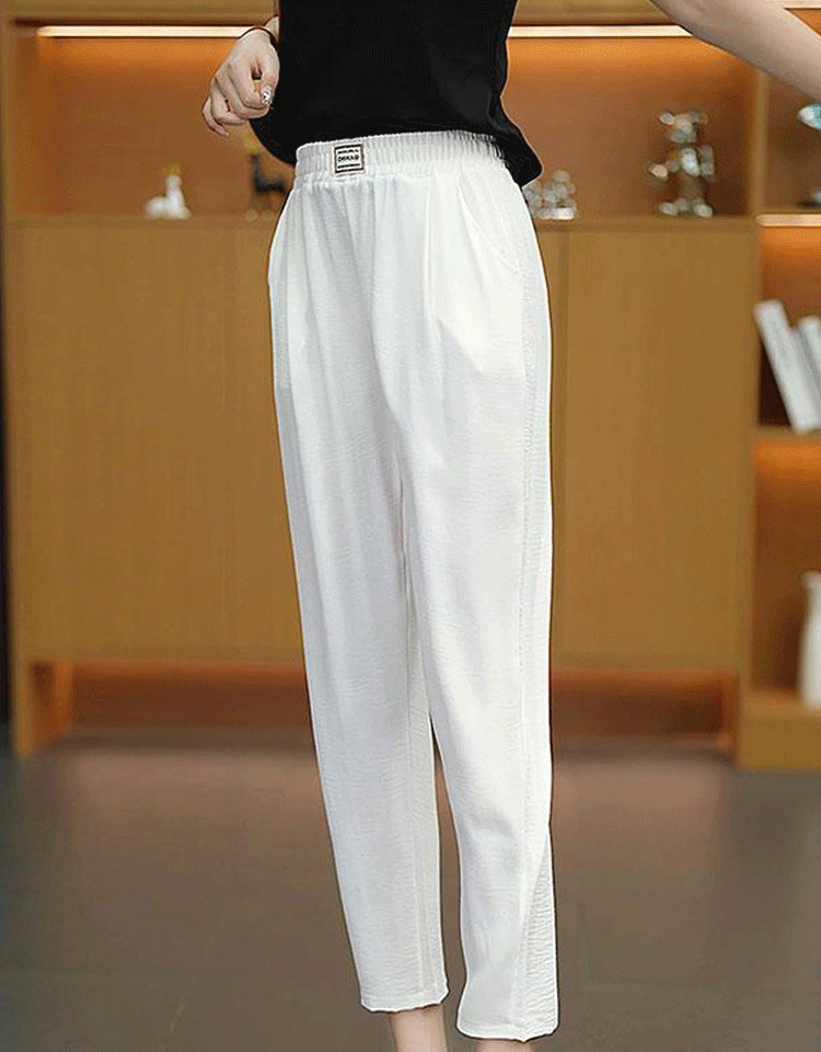 弾力性ゴムウエスト九分丈パンツ