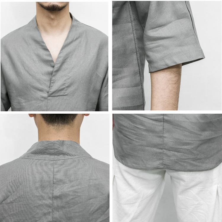 レトロ綿麻メンズシャツ