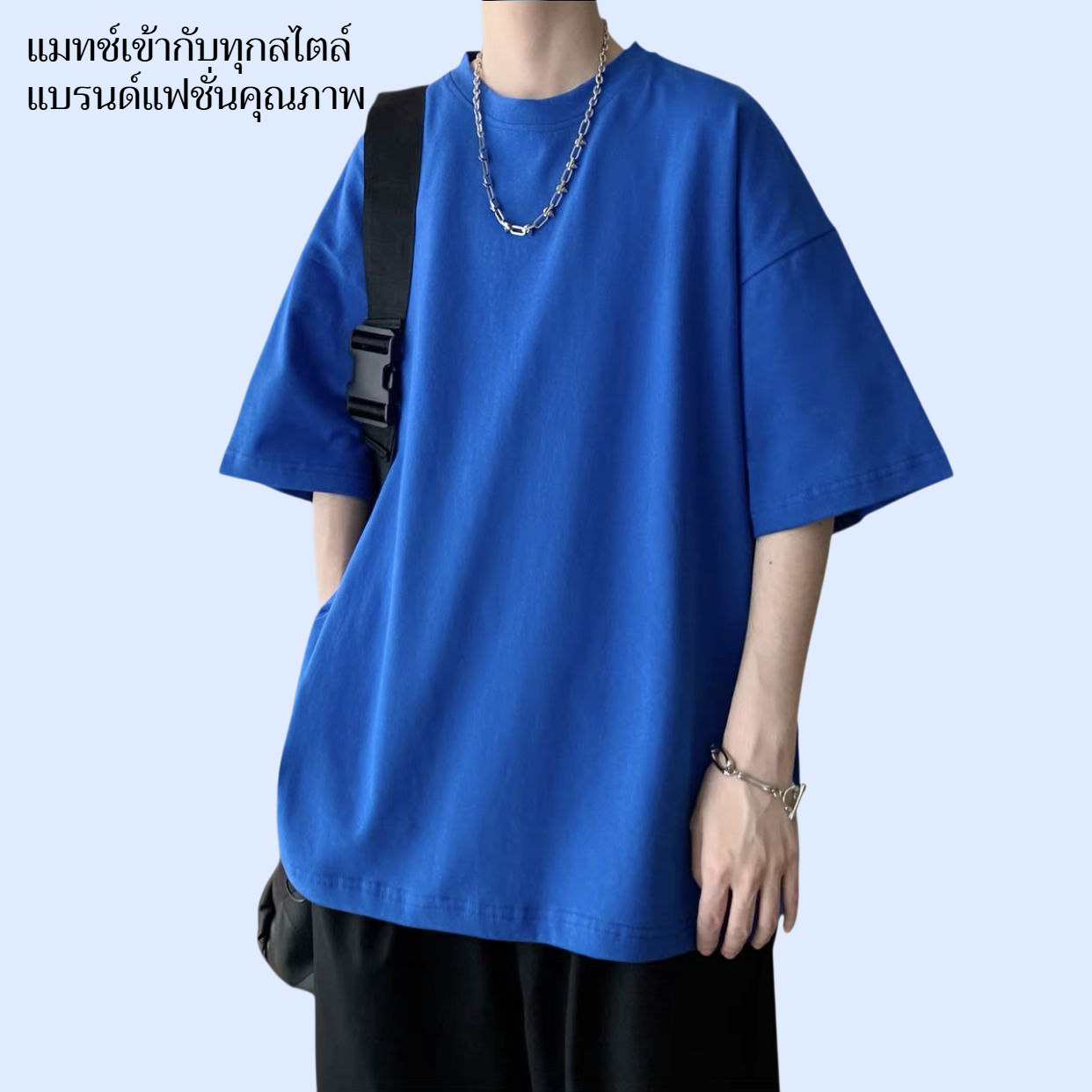 สื้อยืดผู้ชายแขนสั้นผ้าฝ้ายแท้ 100% แบรนด์แฟชั่น แมทช์ง่าย