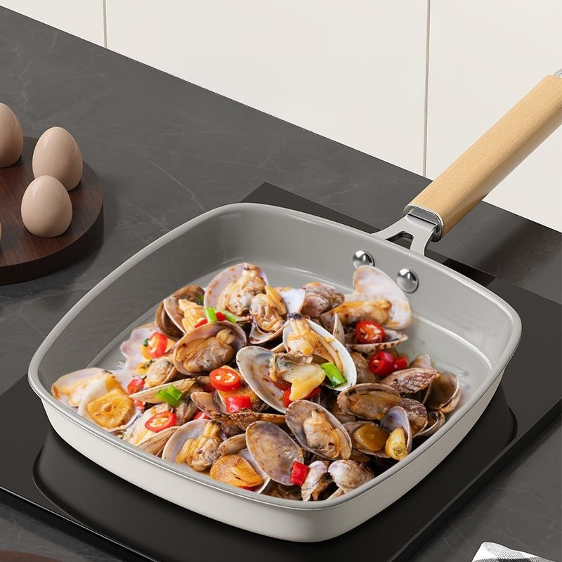 세라믹 유약 무코팅 가정용 인덕션 전용 프라이팬 세라믹 유약 스트라이프 프라이팬 소갈비 프라이팬 스테이크 프라이팬