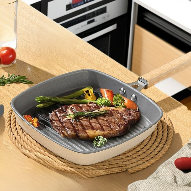 세라믹 유약 무코팅 가정용 인덕션 전용 프라이팬 세라믹 유약 스트라이프 프라이팬 소갈비 프라이팬 스테이크 프라이팬