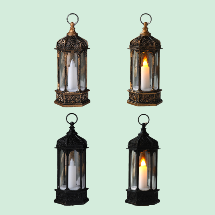 빈티지 스타일의 발광 육각 전자 양초 랜턴