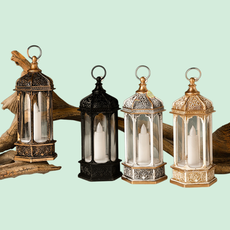 빈티지 스타일의 발광 육각 전자 양초 랜턴