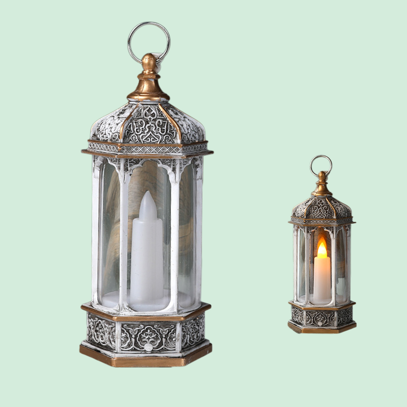 빈티지 스타일의 발광 육각 전자 양초 랜턴