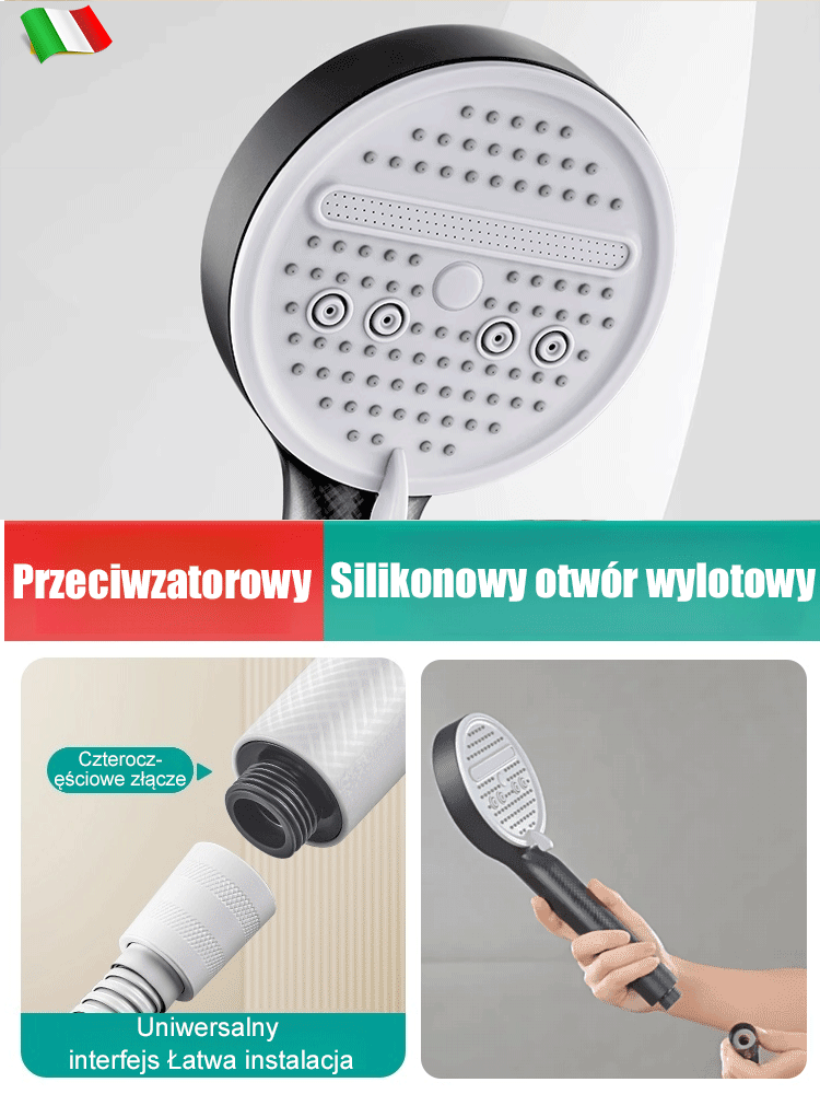 Mocna słuchawka prysznicowa z funkcją zwiększania ciśnienia