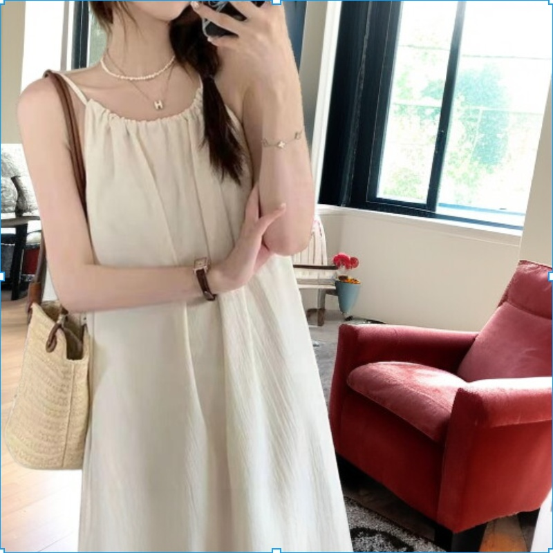 夏の新しいフランスの優しいスタイルのホルターネックのドレスは、肉を薄くニッチな怠惰なスタイルのロングスカートをカバーします