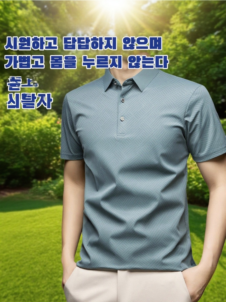 통기성 좋은 터틀넥 반팔 소재 확대 사진