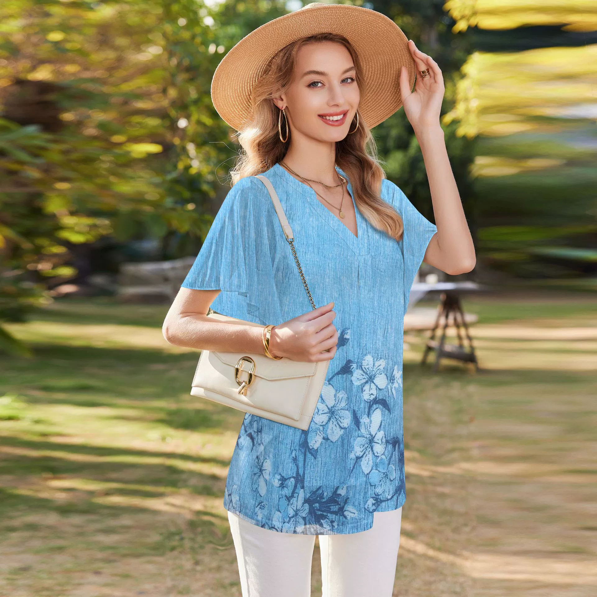 V-kołnierz krótki rękaw modne cienkie tkaniny damskie koszulki