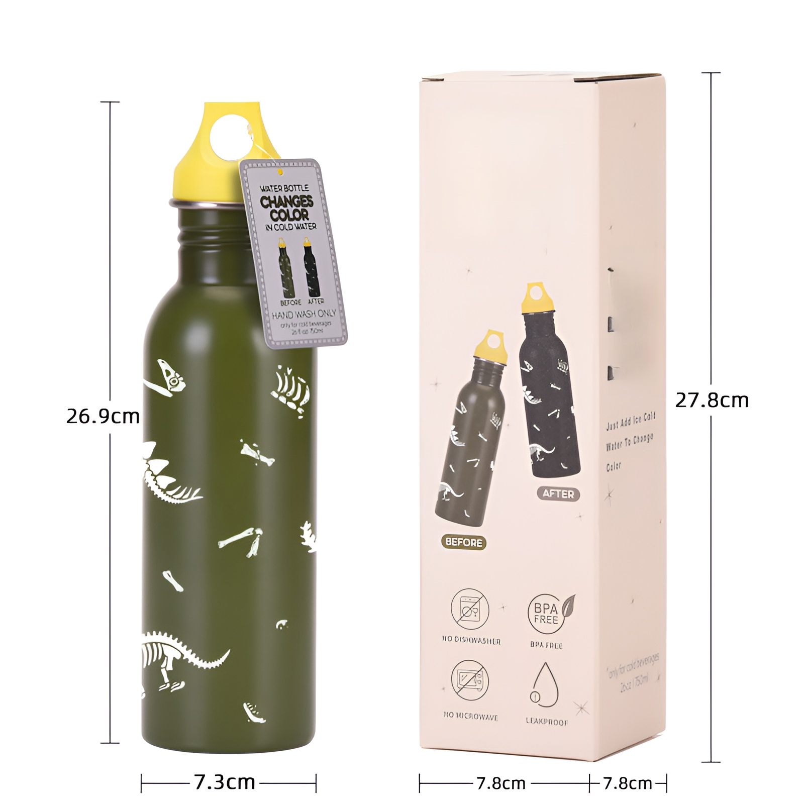 単層ステンレススチール製スポーツウォーターボトル、温度に敏感に色が変わるウォーターカップ、クリエイティブな魔法、冷たいときに色が変わる