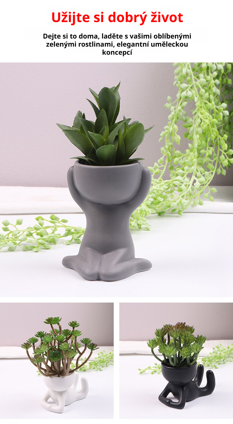 Moderní designový květináč ve tvaru postavy v interiéru