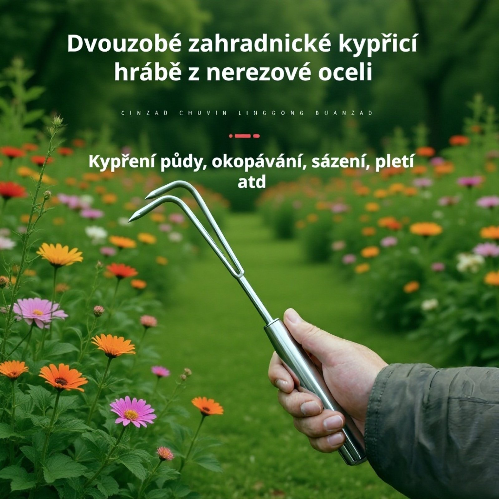 Vícehroté zahradní hrábě z nerezové oceli detail