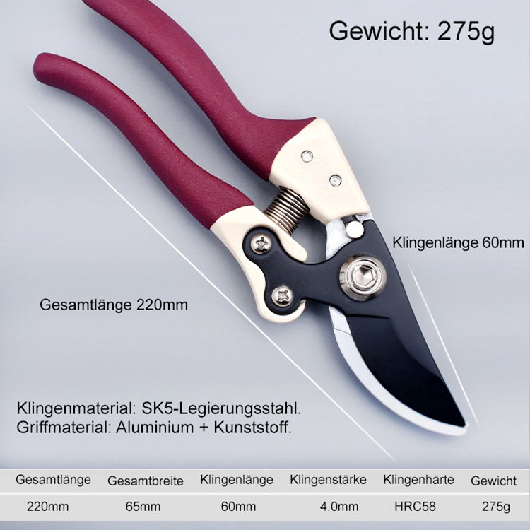 Astschere mit SK5-Stahlklinge für müheloses Schneiden dicker Äste