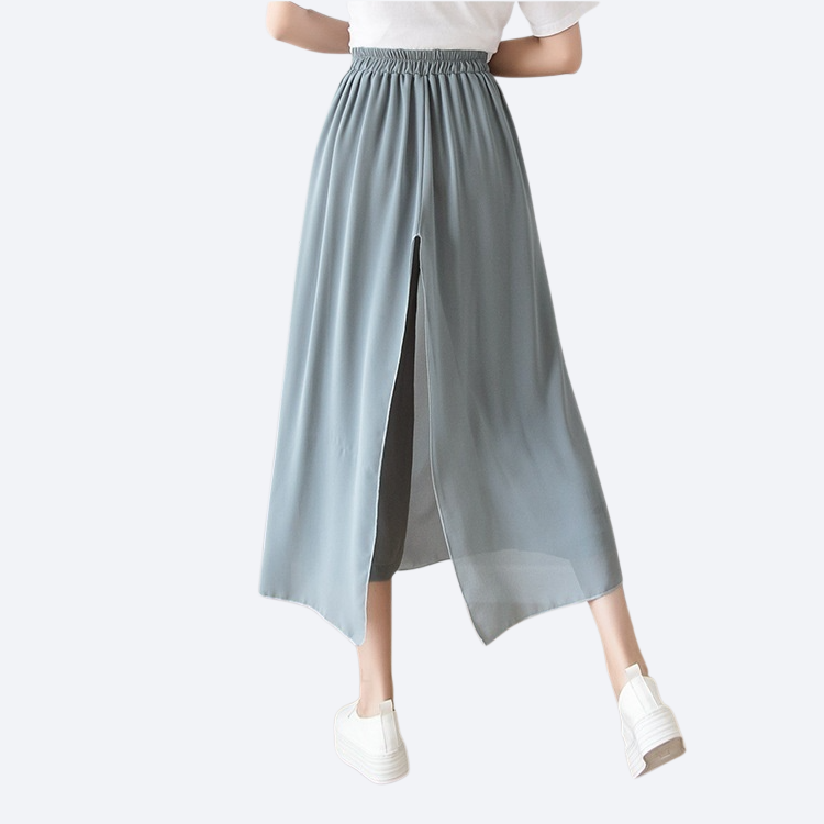 Slippery chiffon fake two wide leg pants skirt