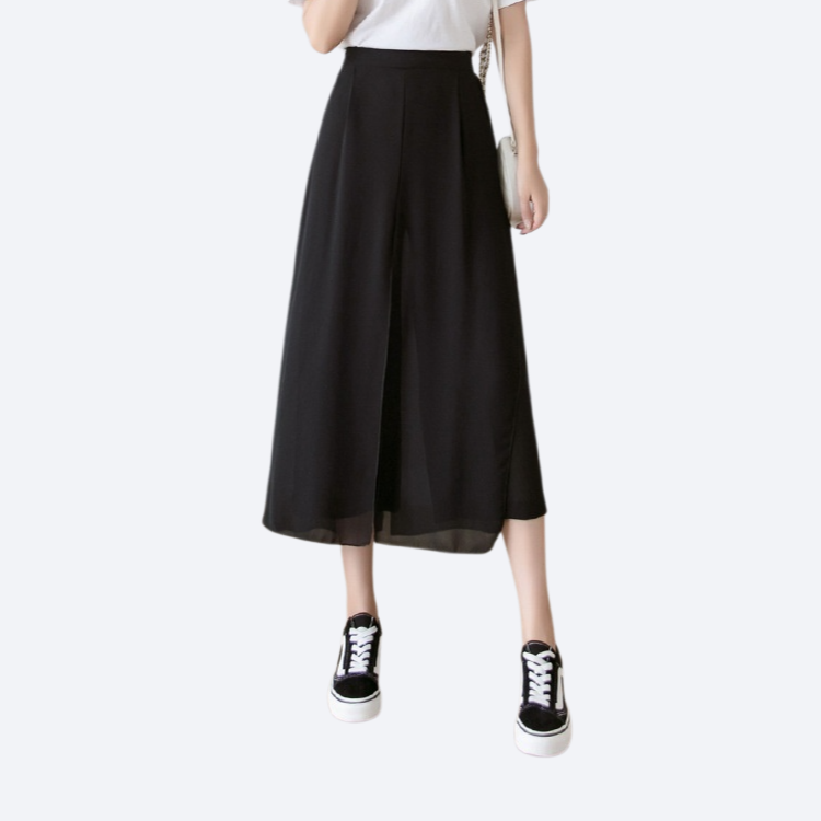 Slippery chiffon fake two wide leg pants skirt