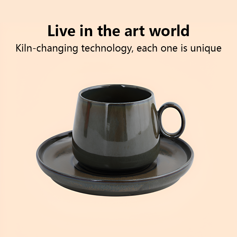 Kiln-changed coffee cup and saucer set