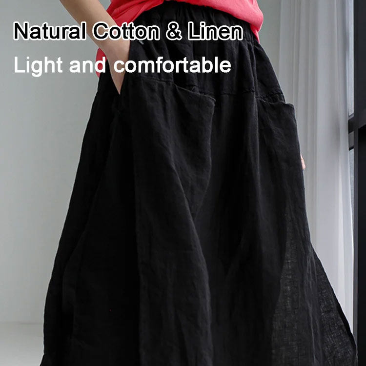 Two-piece loose cotton linen pants skirt