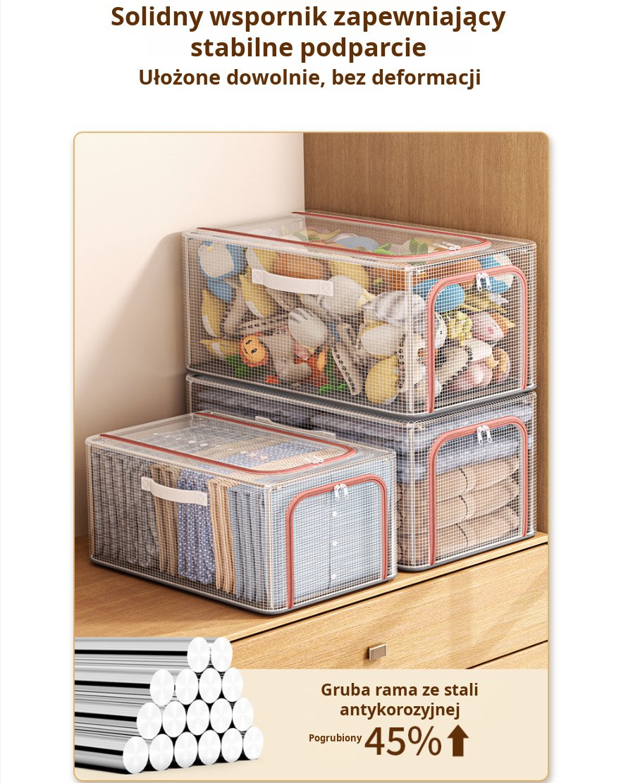 Przezroczysty schowek na ubrania w pokoju studenckim