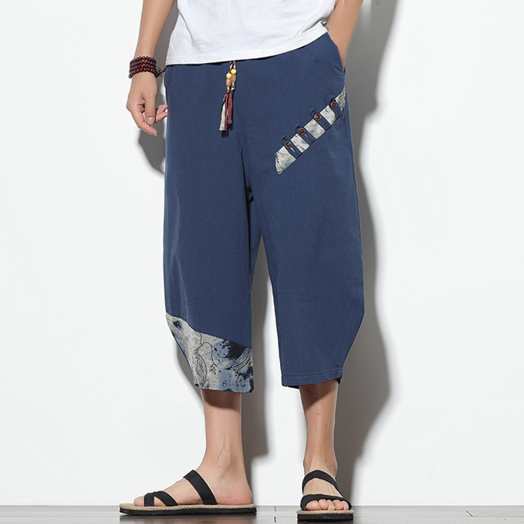 民族風綿麻7分丈パンツ