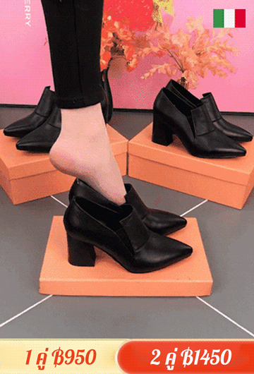 【30 ปีไม่ล้าสมัย ไม่ลอก】รองเท้าหนังนิ่มหัวแหลมส้นหนา 